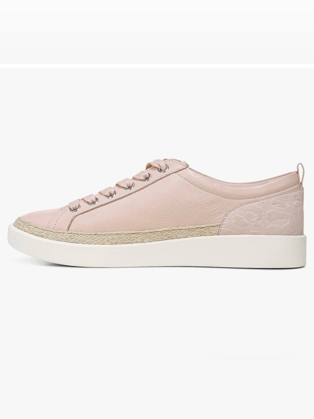 Tory Burch Pale Pink Leather Espadrille-Trim Sneaker